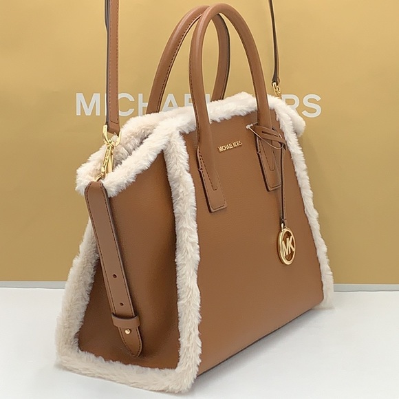 MICHAEL KORS AVRIL LARGE TOP ZIP SATCHEL LUGGAGE MULTI WITH FLUFFY FUR - Picture 7 of 16